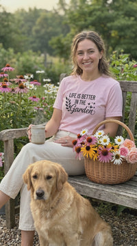 Load and play video in Gallery viewer, Life Is Better in the Garden – Vintage Floral Graphic Unisex Tee -  Cottage Garden Shirt  Gardeners
